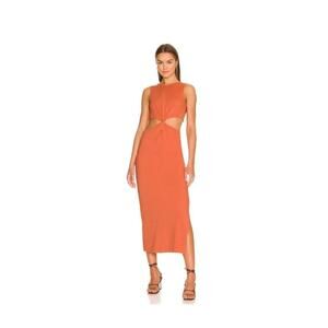 Sundry High Neck cutout sleeveless midi sundress dress Stretchy XL Orange